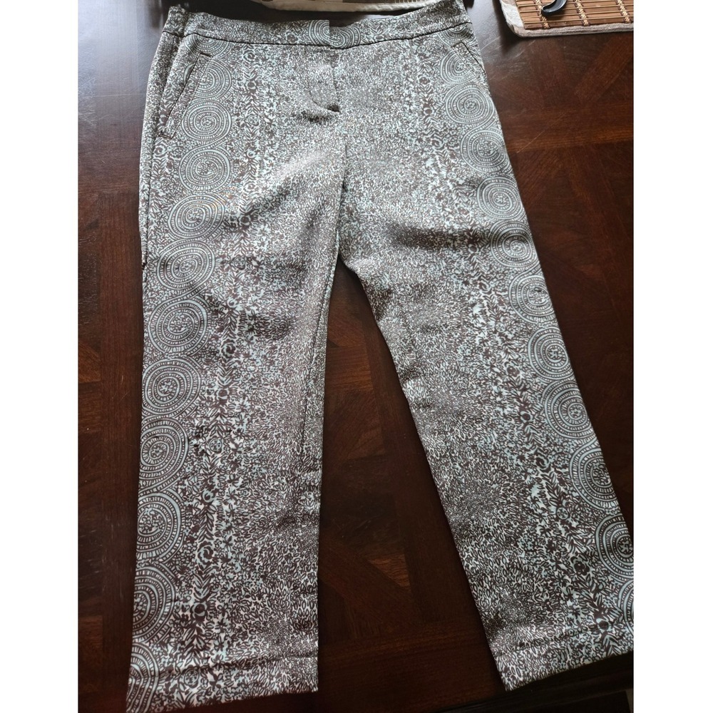 Tory Burch Brown Blue Medallion Print Ankle Pants Size 4 Cropped Trousers